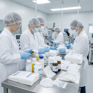 Sala limpa farmacêutica ISO classe 5 com sistemas de transferência fechada e controle de contaminação cGMP e ANVISA