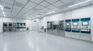 Sistema de automação de válvula sanitária Sterivalves com atuador pneumático e proteção SteriBox IP65 em planta farmacêutica